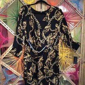 Black and Gold 3/4 sleeve below the knee dress